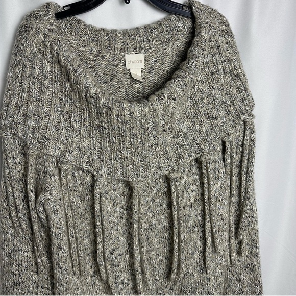 Chico’s Fringed Laurissa Pullover Chunky Knit Sweater Cowl Neck size 3 XL - Picture 7 of 9